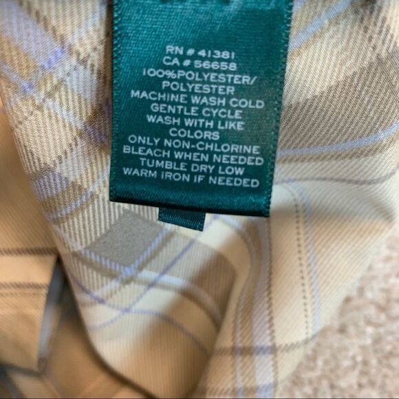 LAUREN Ralph Lauren tan brown plaid check wrap blouse Sz S - Picture 9 of 12